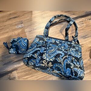 Vera Bradley Blue and Black Paisley Shoulder Bag and Wallet